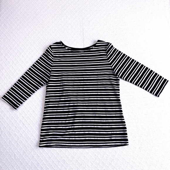 croft & barrow Tops - Croft & Barrow Womens Small Navy White Striped Boat Neck 3/4 Sleeve Top